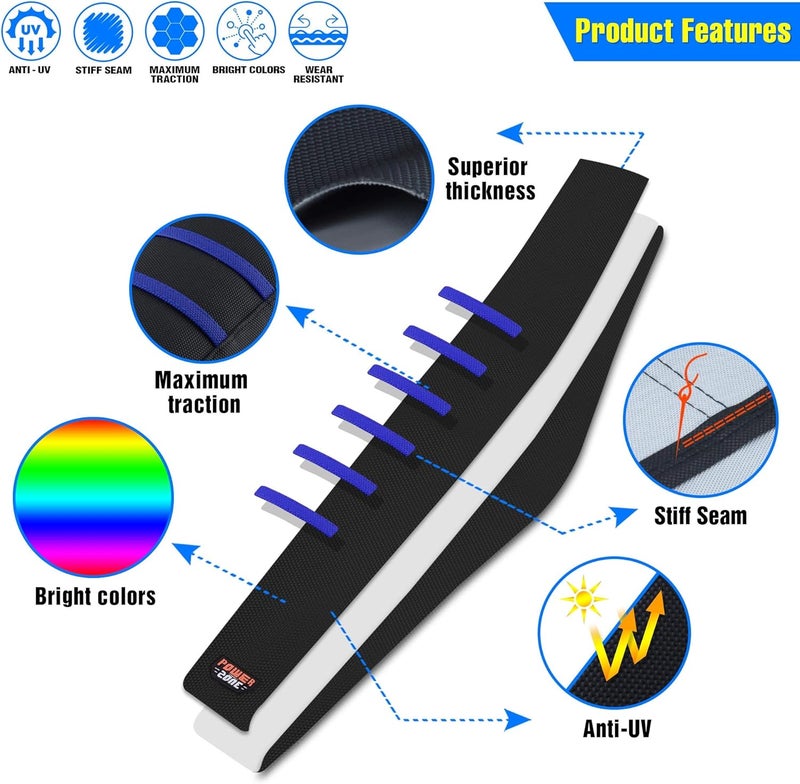 MCHMFG Motorcycle Universal Seat Cover Non-Slip Rubber Striped Gripper Soft Sewing for CRF WR WRF RMZ YZF SXF EXC EXC XC SX CR KLX Dirt Pit Bike Motocross Off Road Motorbike (Blue) - Image 2